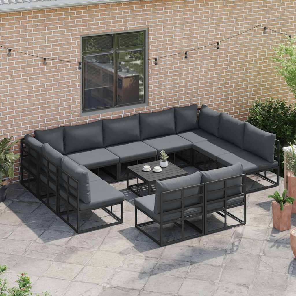 Set Divano da Giardino con cuscino 12 pcs Nero Alluminio | homemem39
