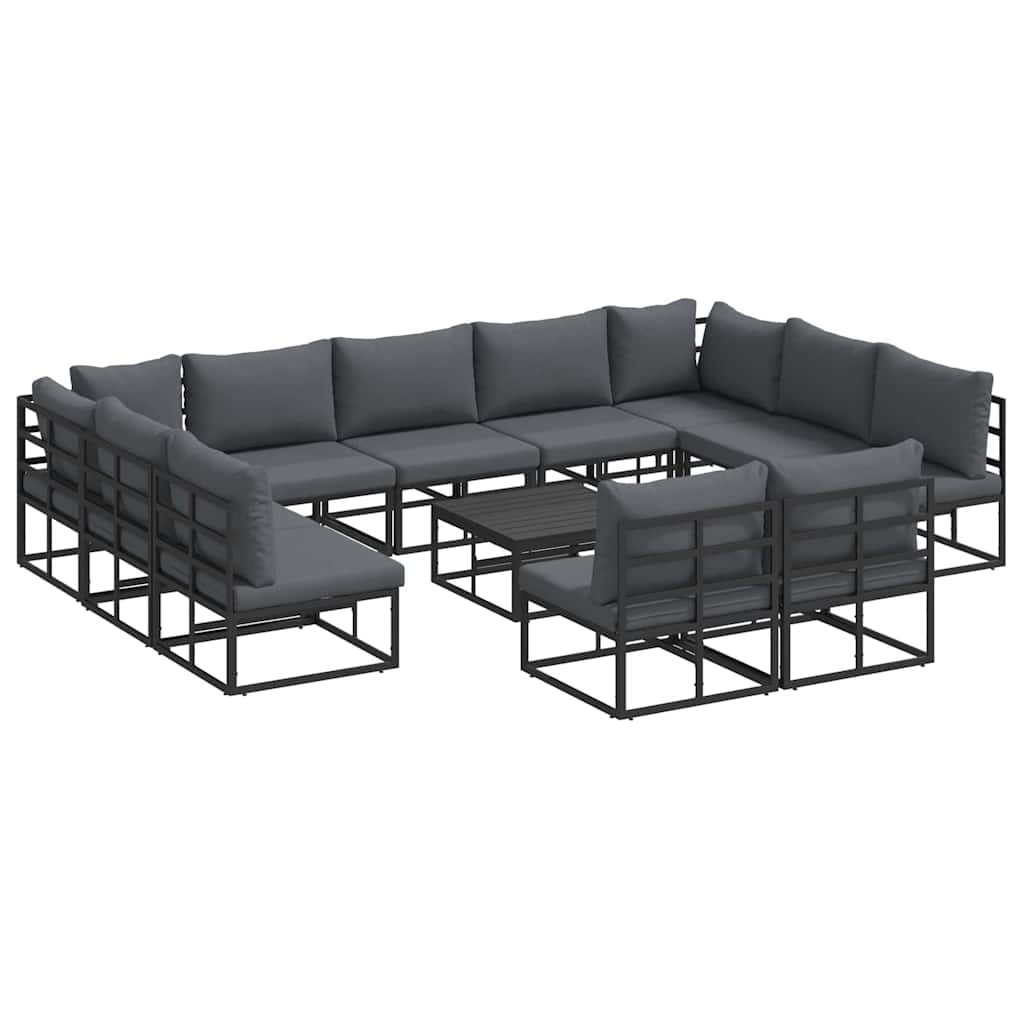 Set Divano da Giardino con cuscino 12 pcs Nero Alluminio | homemem39