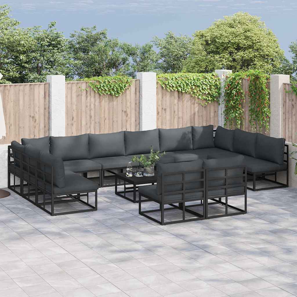 Set Divano da Giardino con cuscino 12 pcs Nero Alluminio | homemem39