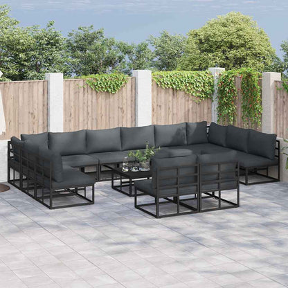 Set Divano da Giardino con cuscino 12 pcs Nero Alluminio | homemem39