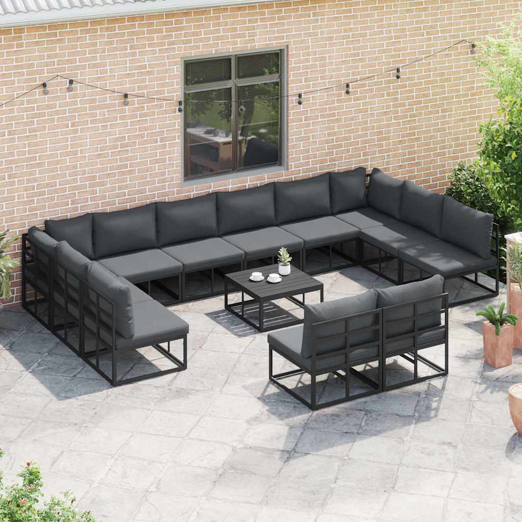 Set Divano da Giardino con cuscino 12 pcs Nero Alluminio | homemem39