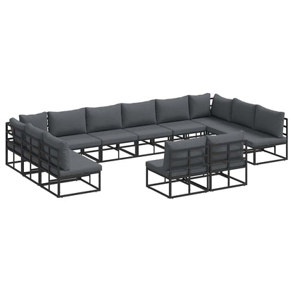 Set Divano da Giardino con cuscino 12 pcs Nero Alluminio | homemem39