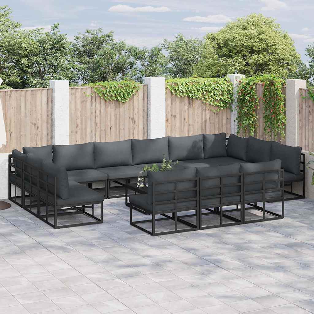 Set Divano da Giardino con cuscino 13 pcs Nero Alluminio | homemem39