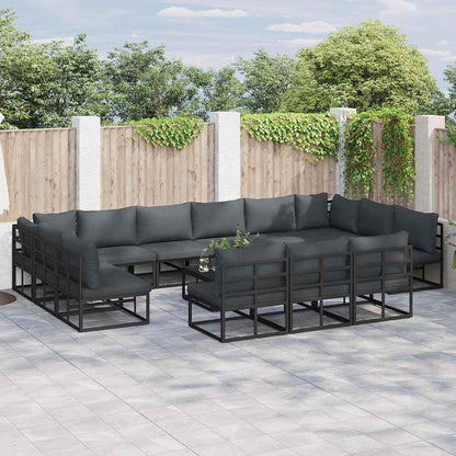 Set Divano da Giardino con cuscino 13 pcs Nero Alluminio | homemem39