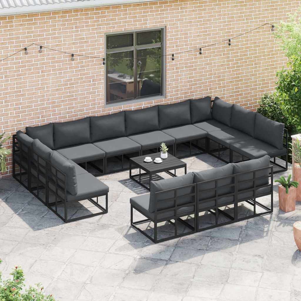 Set Divano da Giardino con cuscino 13 pcs Nero Alluminio | homemem39