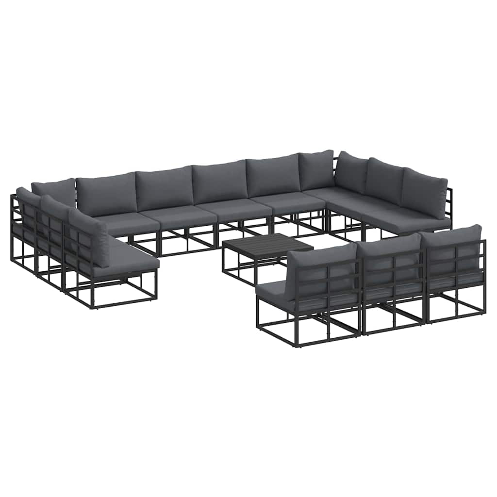 Set Divano da Giardino con cuscino 14 pcs Nero Alluminio | homemem39