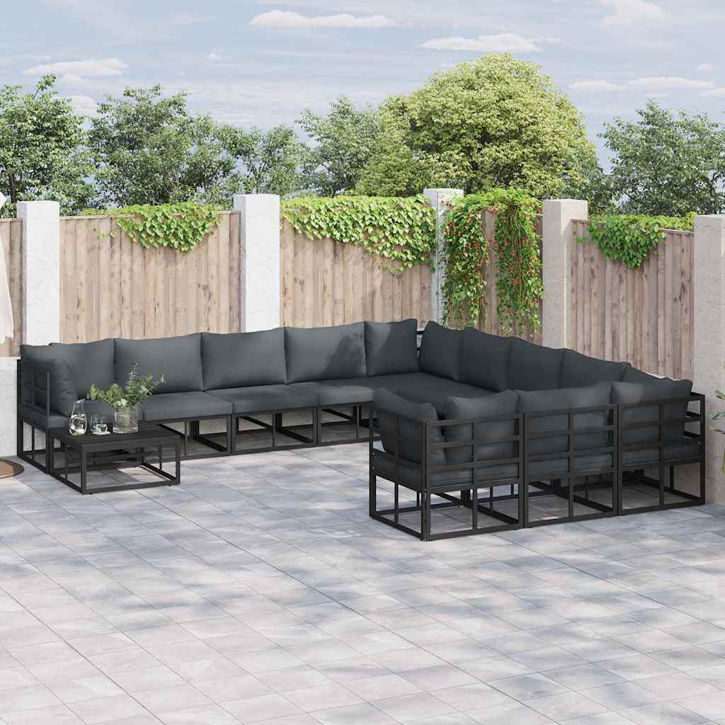 Set Divano da Giardino con cuscino 11 pcs Nero Alluminio - homemem39