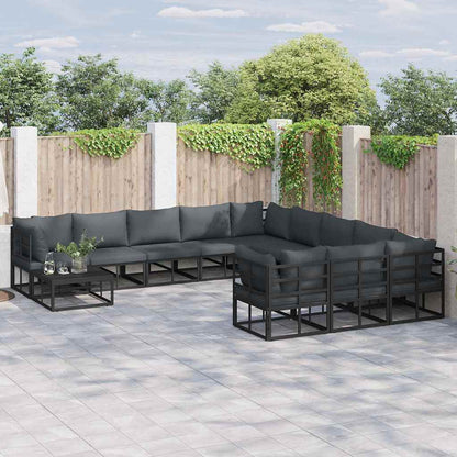 Set Divano da Giardino con cuscino 11 pcs Nero Alluminio - homemem39