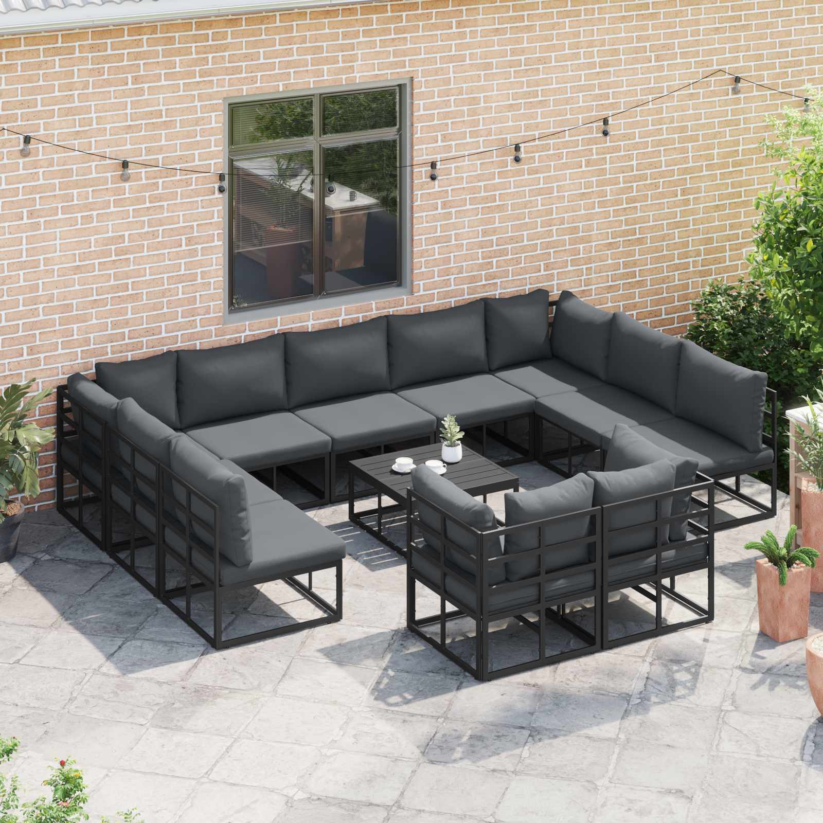 Set Divano da Giardino con cuscino 11 pcs Nero Alluminio | homemem39