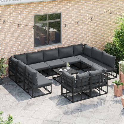 Set Divano da Giardino con cuscino 12 pcs Nero Alluminio | homemem39