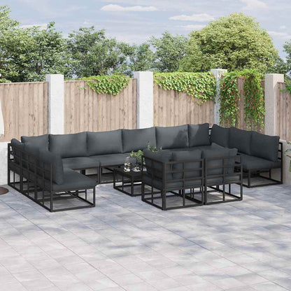 Set Divano da Giardino con cuscino 12 pcs Nero Alluminio | homemem39