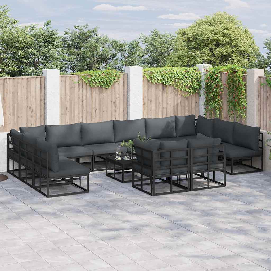 Set Divano da Giardino con cuscino 13 pcs Nero Alluminio