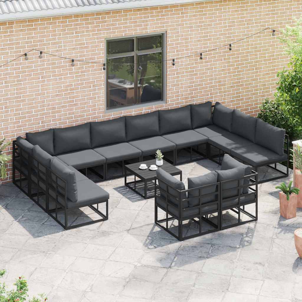 Set Divano da Giardino con cuscino 13 pcs Nero Alluminio | homemem39