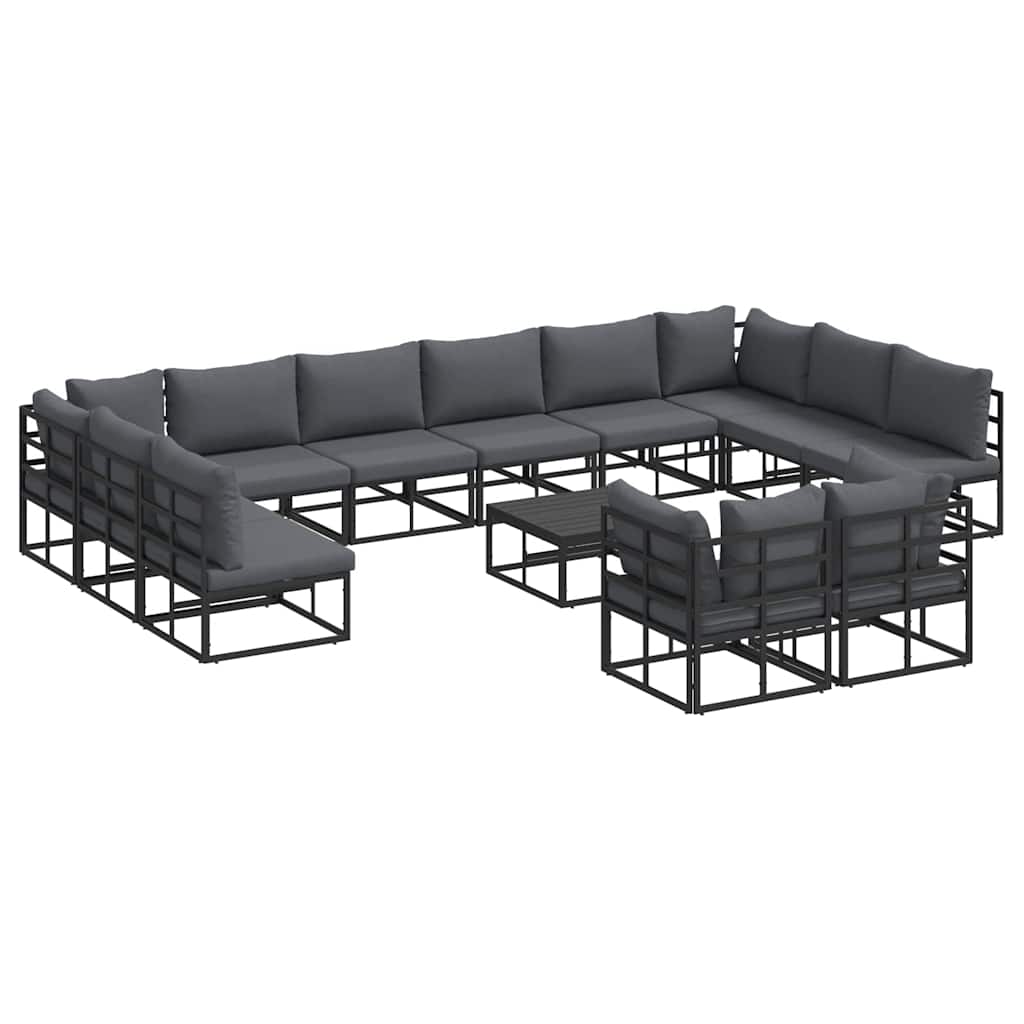 Set Divano da Giardino con cuscino 13 pcs Nero Alluminio | homemem39