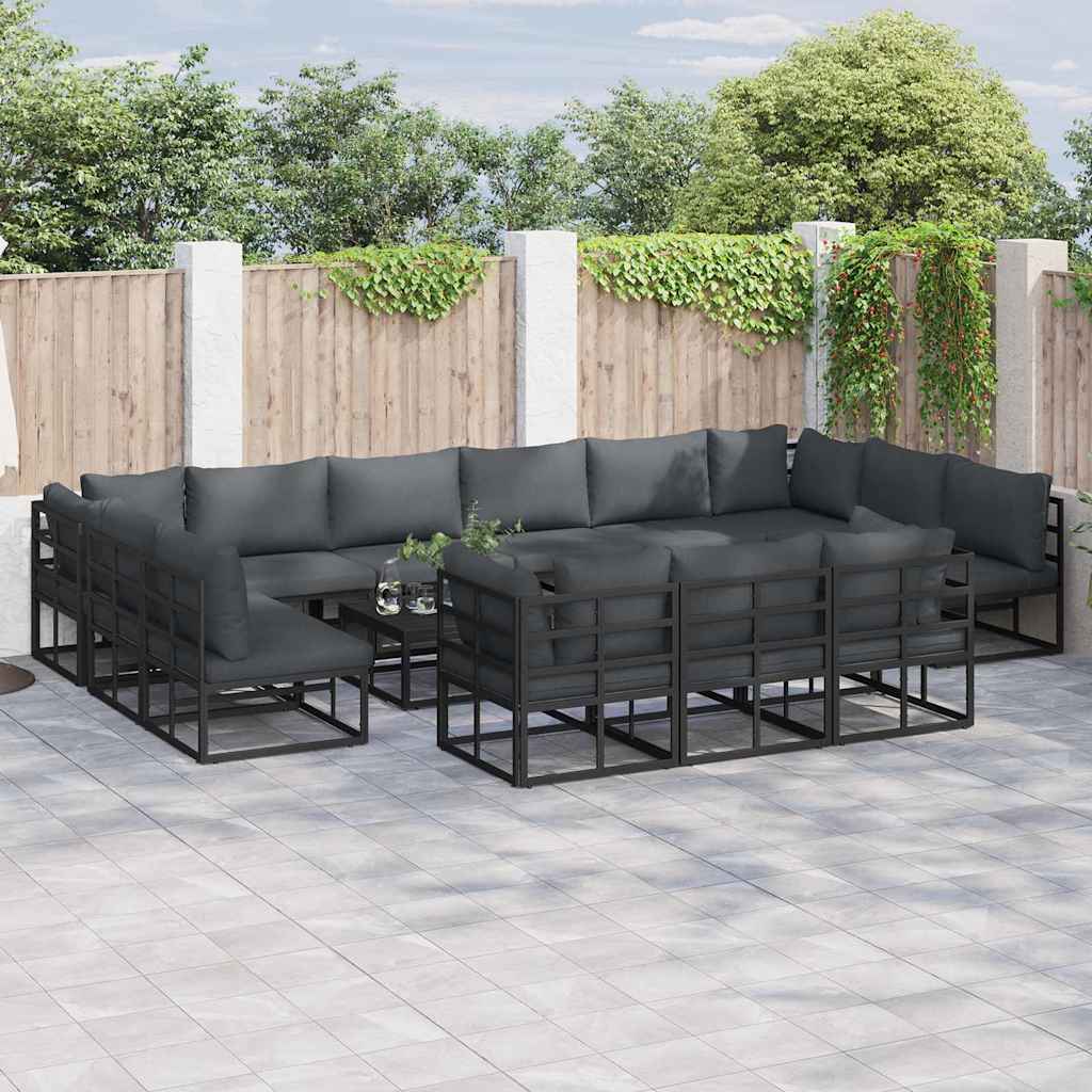 Set Divano da Giardino con cuscino 13 pcs Nero Alluminio | homemem39