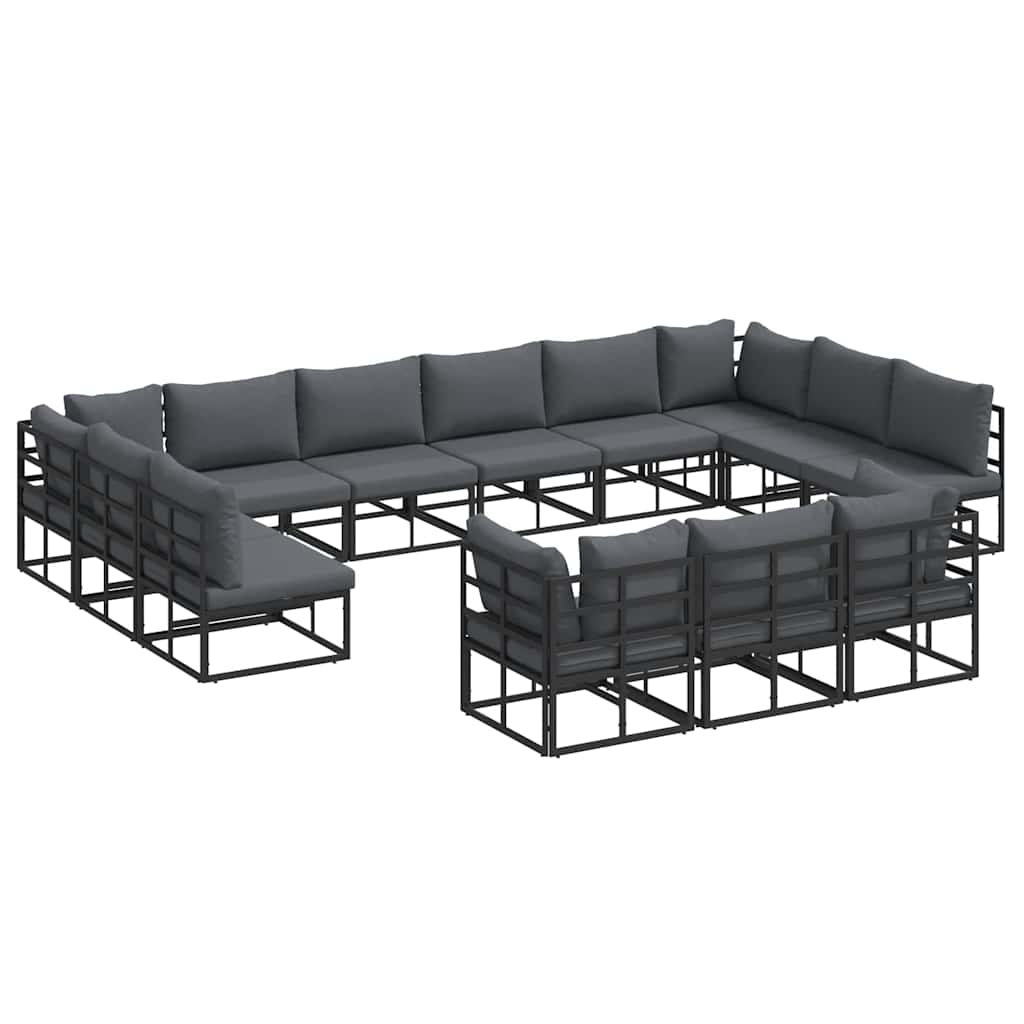 Set Divano da Giardino con cuscino 13 pcs Nero Alluminio | homemem39