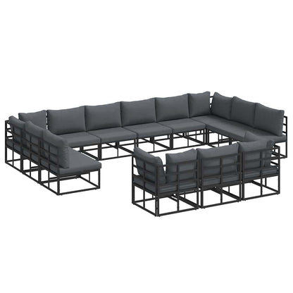 Set Divano da Giardino con cuscino 13 pcs Nero Alluminio | homemem39