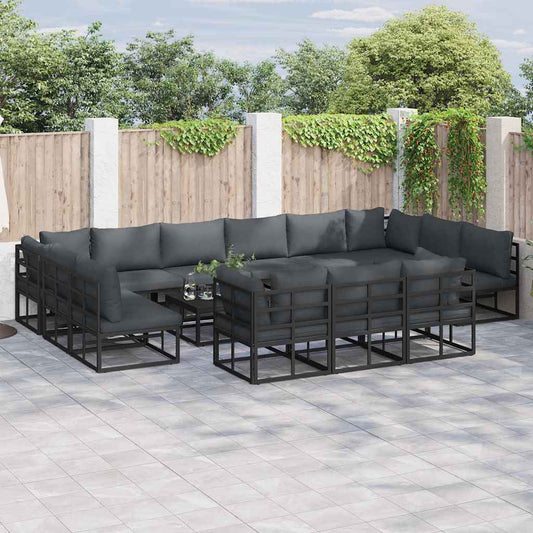 Set Divano da Giardino con cuscino 14 pcs Nero Alluminio | homemem39