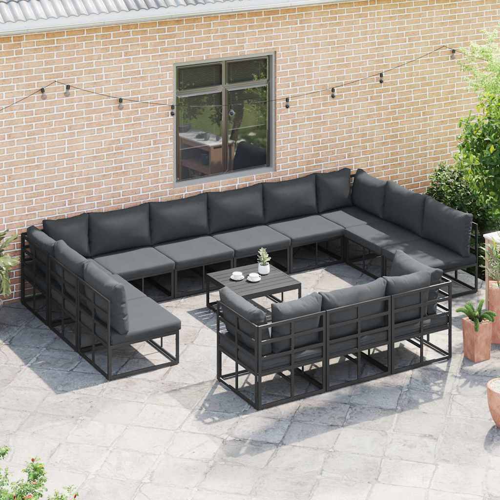 Set Divano da Giardino con cuscino 14 pcs Nero Alluminio | homemem39