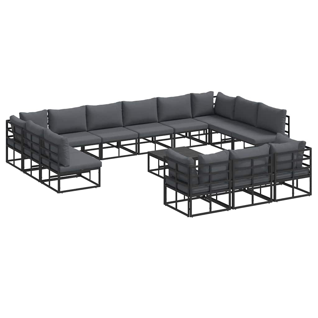 Set Divano da Giardino con cuscino 14 pcs Nero Alluminio | homemem39