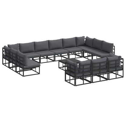 Set Divano da Giardino con cuscino 14 pcs Nero Alluminio | homemem39