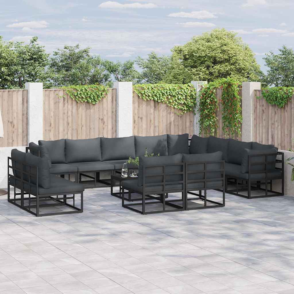 Set Divano da Giardino con cuscino 12 pcs Nero Alluminio | homemem39