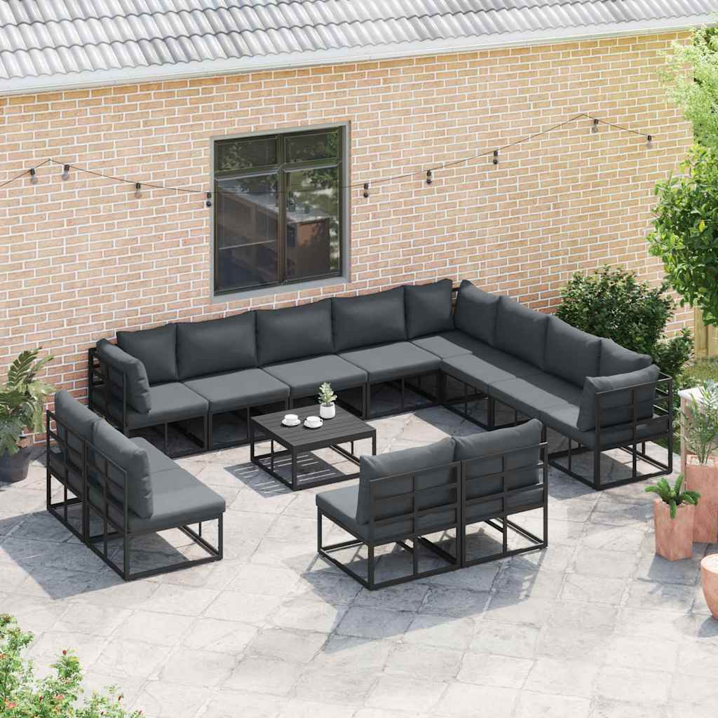 Set Divano da Giardino con cuscino 12 pcs Nero Alluminio | homemem39