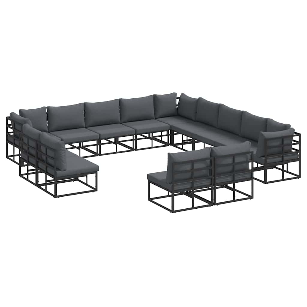 Set Divano da Giardino con cuscino 13 pcs Nero Alluminio | homemem39