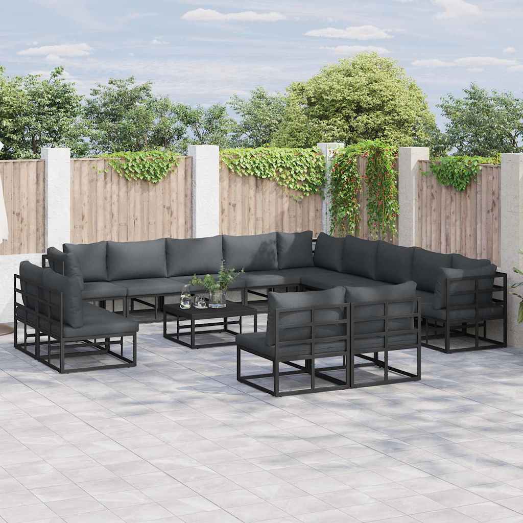 Set Divano da Giardino con cuscino 14 pcs Nero Alluminio | homemem39