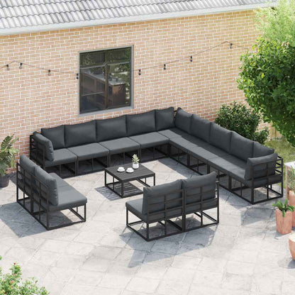 Set Divano da Giardino con cuscino 14 pcs Nero Alluminio | homemem39
