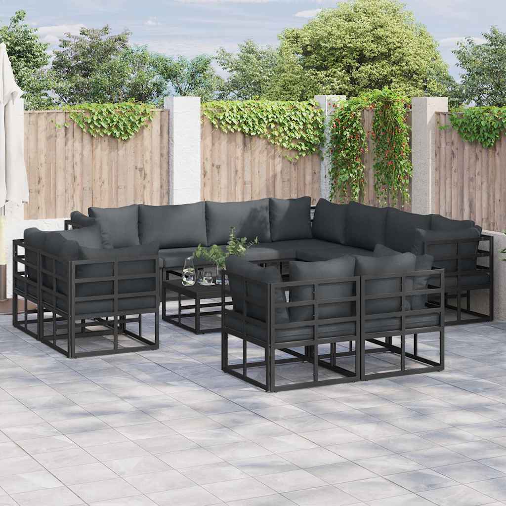 Set Divano da Giardino con cuscino 11 pcs Nero Alluminio | homemem39