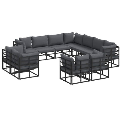 Set Divano da Giardino con cuscino 11 pcs Nero Alluminio | homemem39