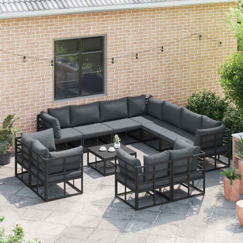 Set Divano da Giardino con cuscino 12 pcs Nero Alluminio | homemem39