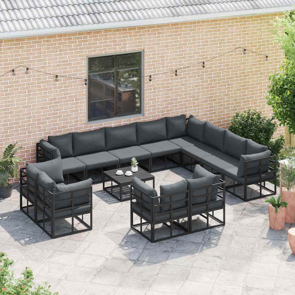 Set Divano da Giardino con cuscino 12 pcs Nero Alluminio | homemem39