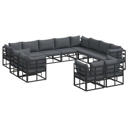 Set Divano da Giardino con cuscino 12 pcs Nero Alluminio | homemem39