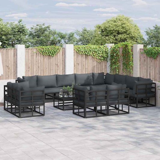 Set Divano da Giardino con cuscino 13 pcs Nero Alluminio | homemem39