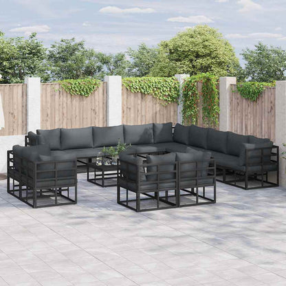 Set Divano da Giardino con cuscino 14 pcs Nero Alluminio | homemem39