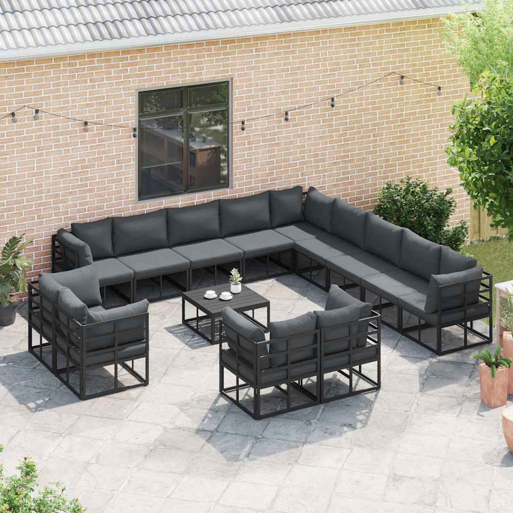 Set Divano da Giardino con cuscino 14 pcs Nero Alluminio | homemem39