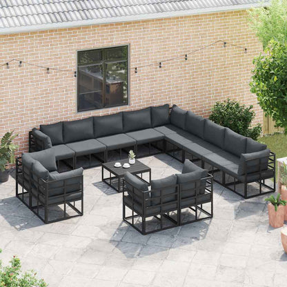 Set Divano da Giardino con cuscino 14 pcs Nero Alluminio - homemem39