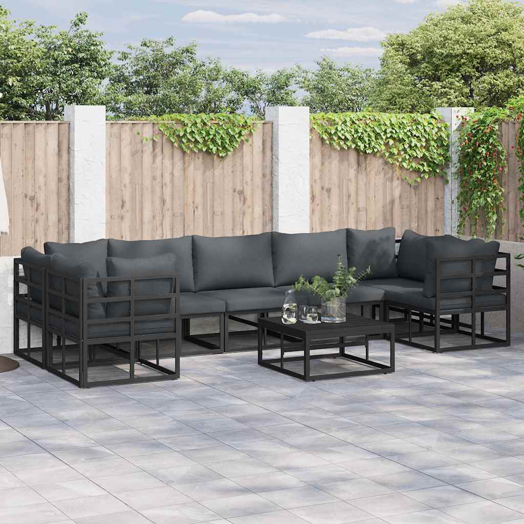 Set Divano da Giardino con cuscino 7 pcs Nero Alluminio | homemem39