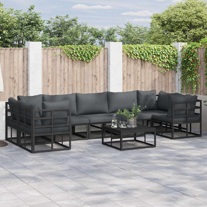 Set Divano da Giardino con cuscino 8 pcs Nero Alluminio | homemem39