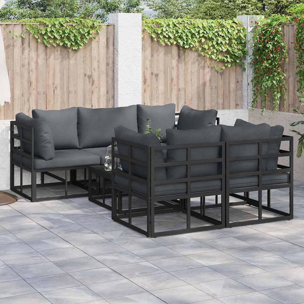Set Divano da Giardino con cuscino 6 pcs Nero Acciaio | homemem39