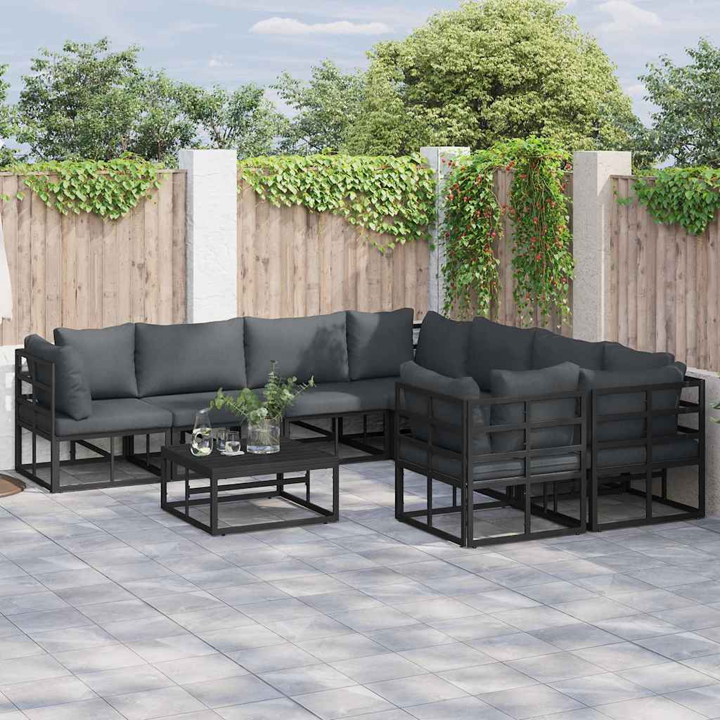 Set Divano da Giardino con cuscino 9 pcs Nero Alluminio - homemem39