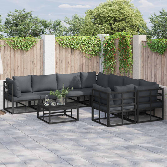Set Divano da Giardino con cuscino 9 pcs Nero Acciaio | homemem39