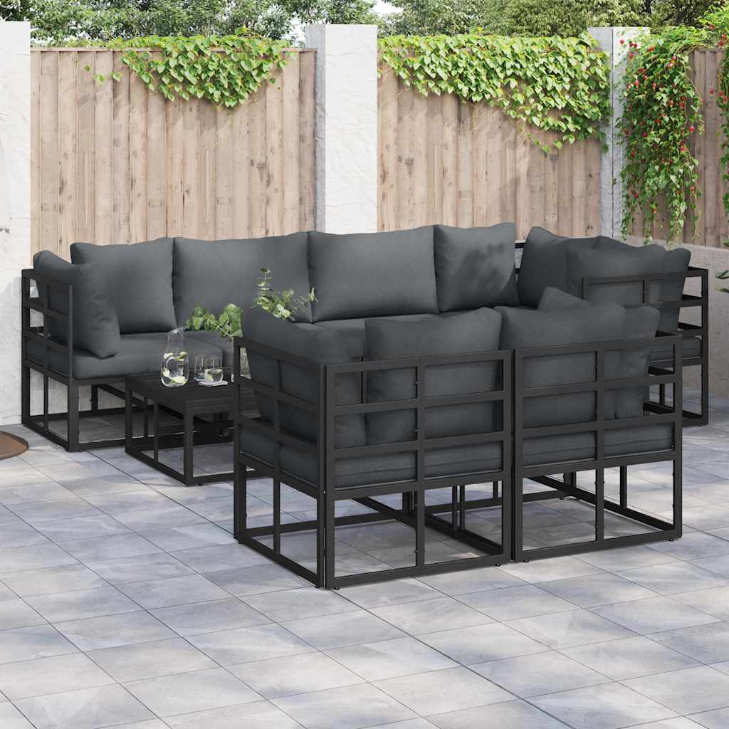 Set Divano da Giardino con cuscino 7 pcs Nero Alluminio - homemem39
