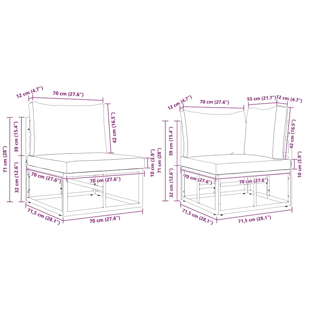 Set Divano da Giardino con cuscino 7 pcs Nero Alluminio - homemem39