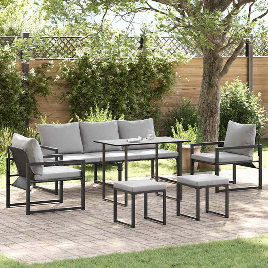 Set Divano da Giardino 6 pcs Nero Acciaio - homemem39