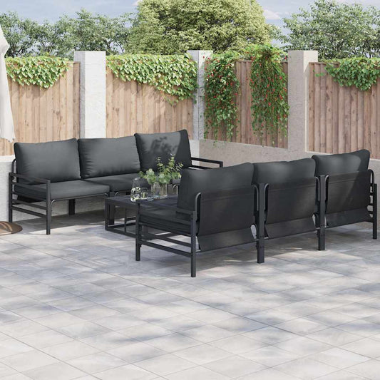 Set Divano da Giardino con cuscino 7 pcs Nero Acciaio | homemem39