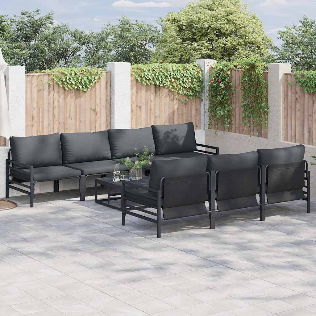 Set Divano da Giardino con cuscino 8 pcs Nero Acciaio | homemem39