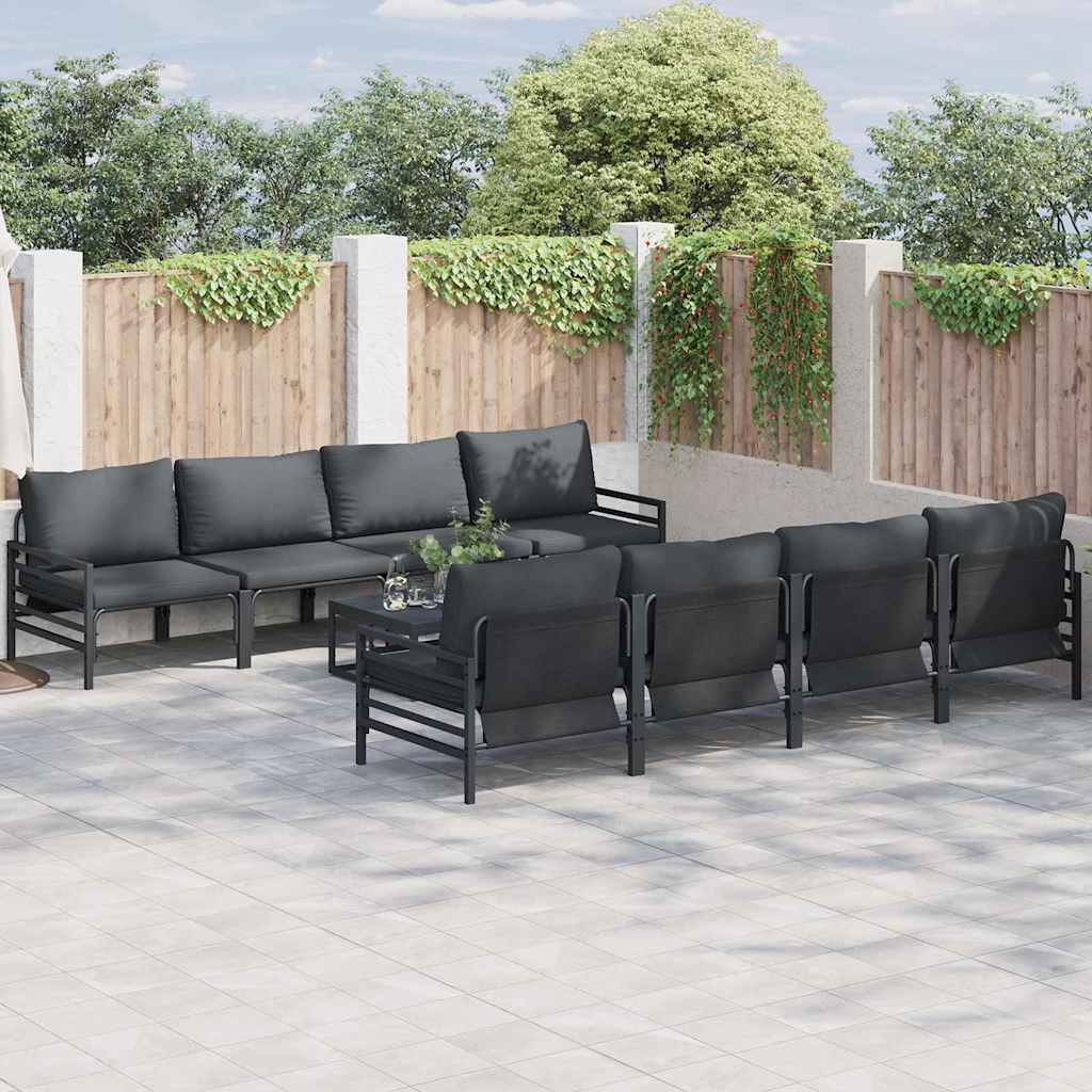 Set Divano da Giardino con cuscino 9 pcs Nero Acciaio | homemem39